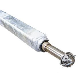 Metal rod with a textured sleeve on a white background